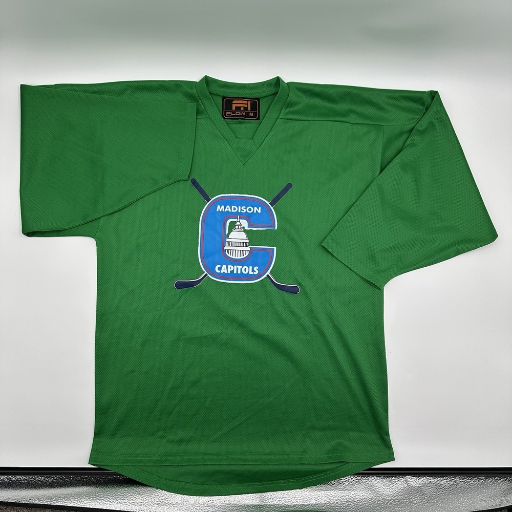 Madison Capitols Flow Green Hockey Jersey‎ Men's Medium M Number 16 Polyester